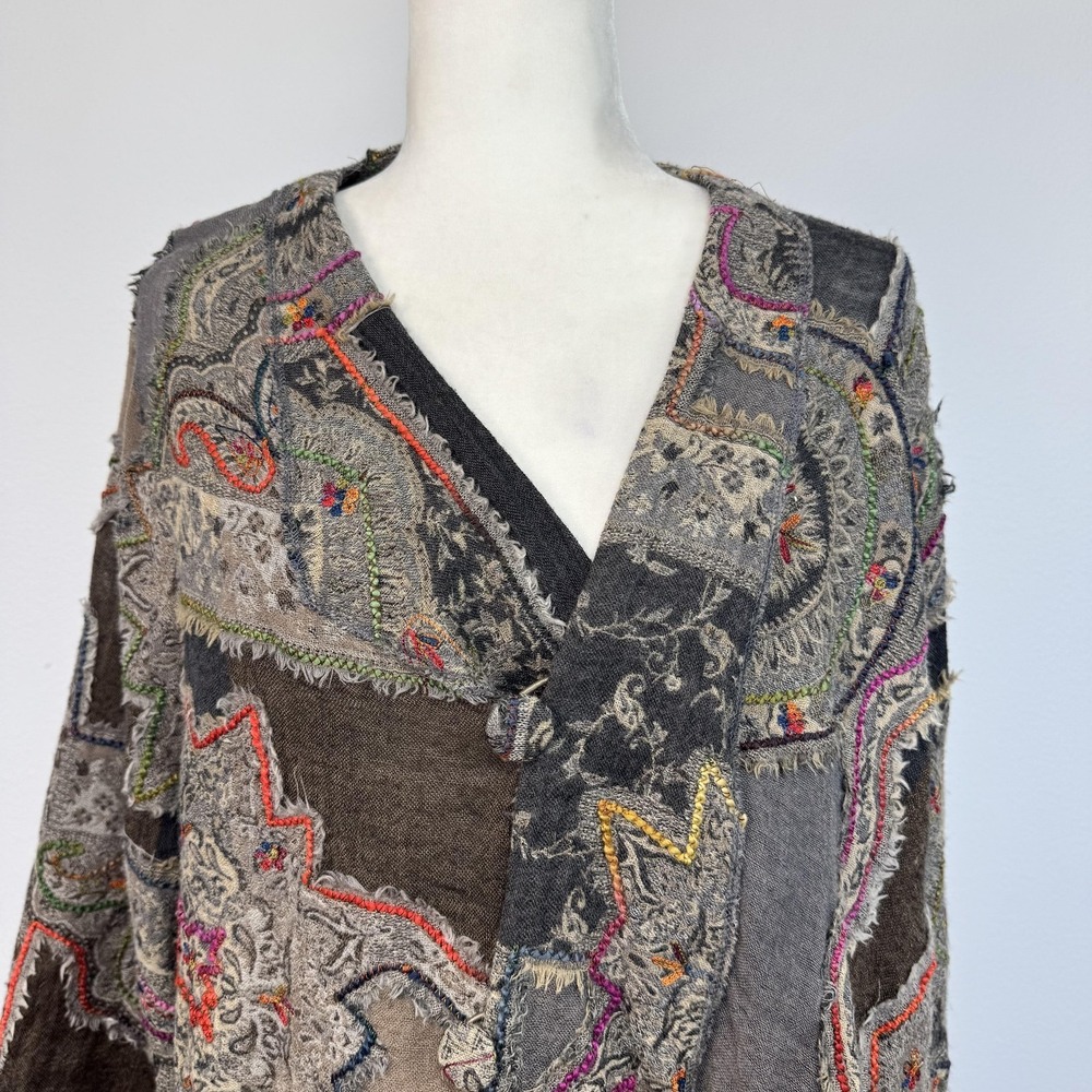Baba Jacket Women's‎ One Size Multicolor 100% Wool Kimono Paisley Boho Patchwork - Picture 2 of 16